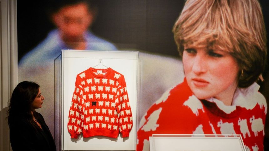 Princess Diana's red and white wool Black Sheep jumper from Warm & Wonderful has set auction records. The sweater sold for $1.1 million, above pre-sale predictions